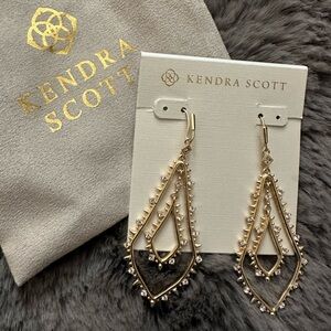 Kendra Scott Crystal Studded Drop Earrings in Gold